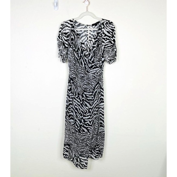 All Saints Womens Size 6 Small Faux Wrap Dress Animal Print Zebra Office Career - Picture 1 of 12